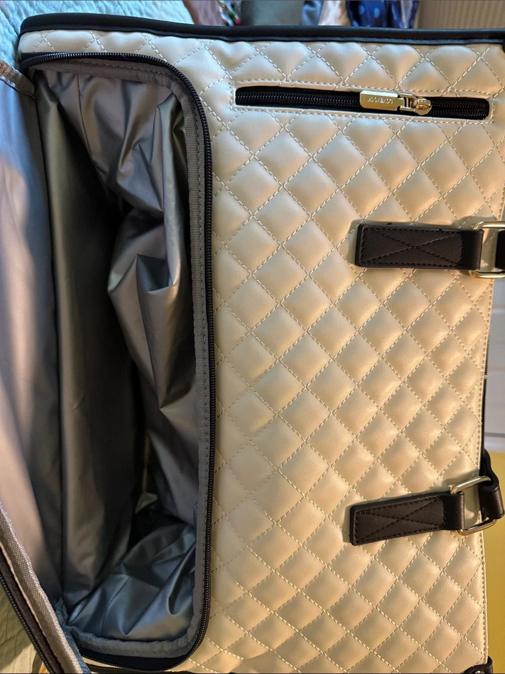 Lancaster Cream Quilted Laptop Tote with Removable Pouch